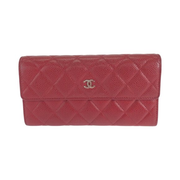 CHANEL Red Caviar Leather Logo Wallet - Picture 1 of 11